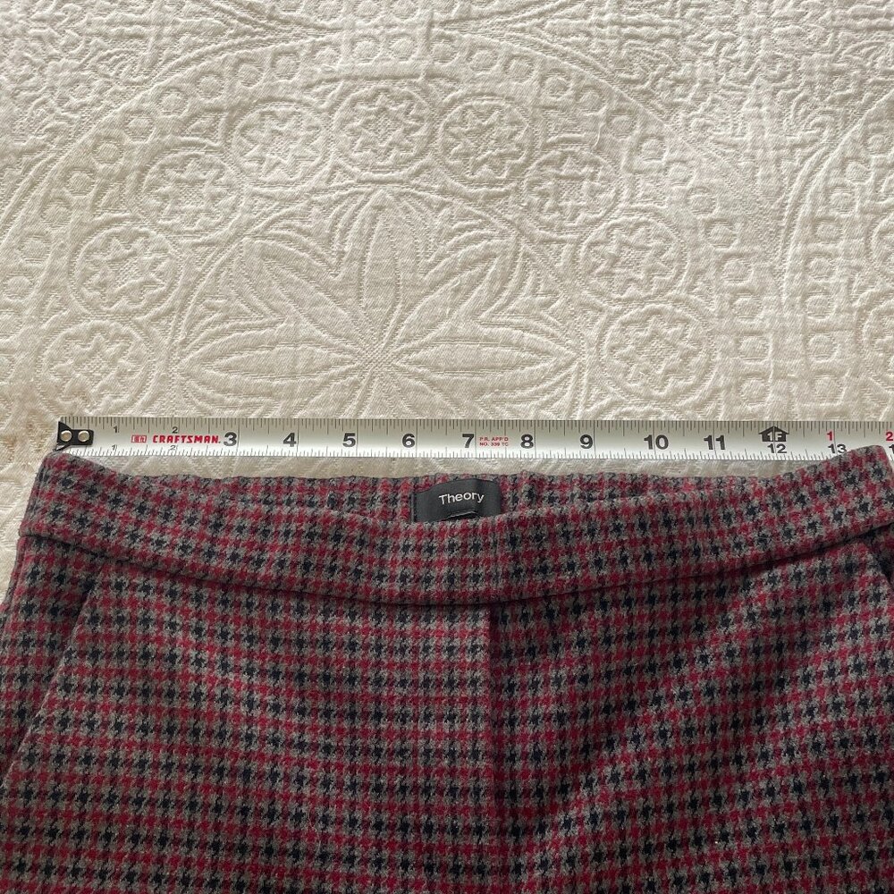Theory Women's Red Grey Houndstooth Plaid Straight Leg Trousers Pants Size 2 - Picture 11 of 13